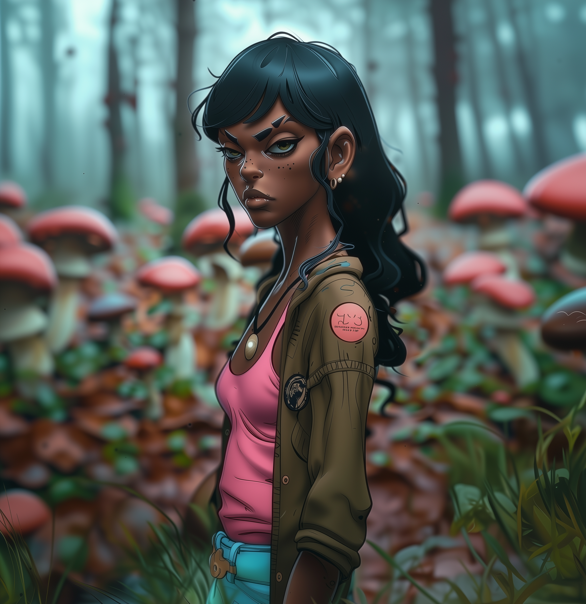 Aeris Mandrake in a mushroom field
