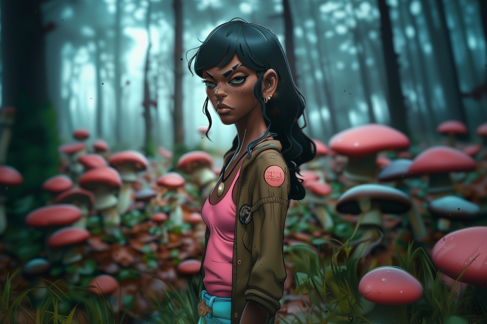 Aeris in mushroom forest