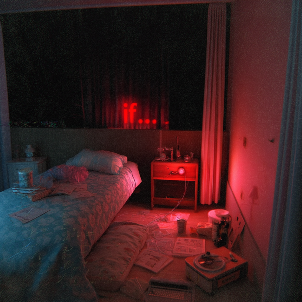 Bedroom window with IF sign