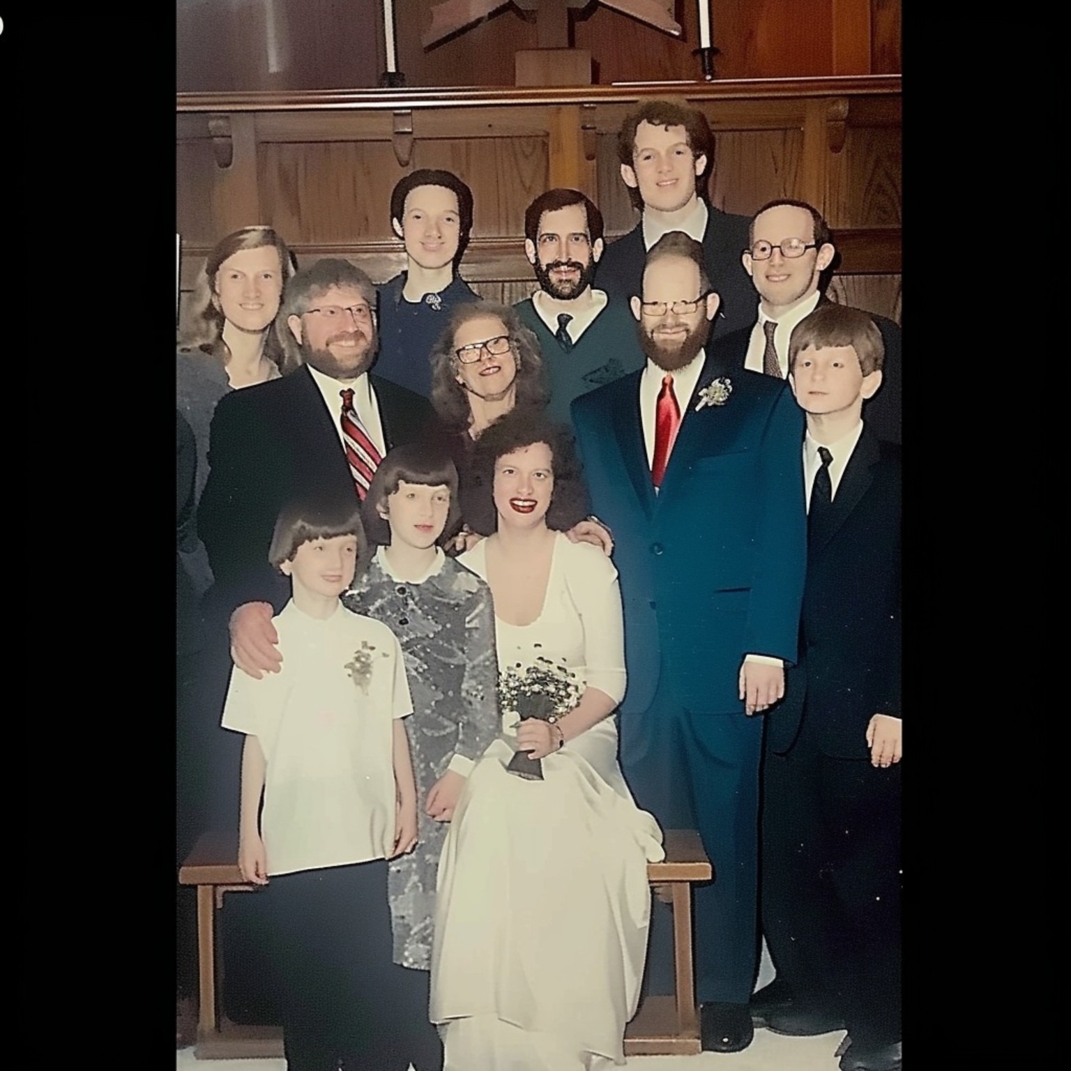Schrenk family group portrait at Darlene and Bernard's wedding